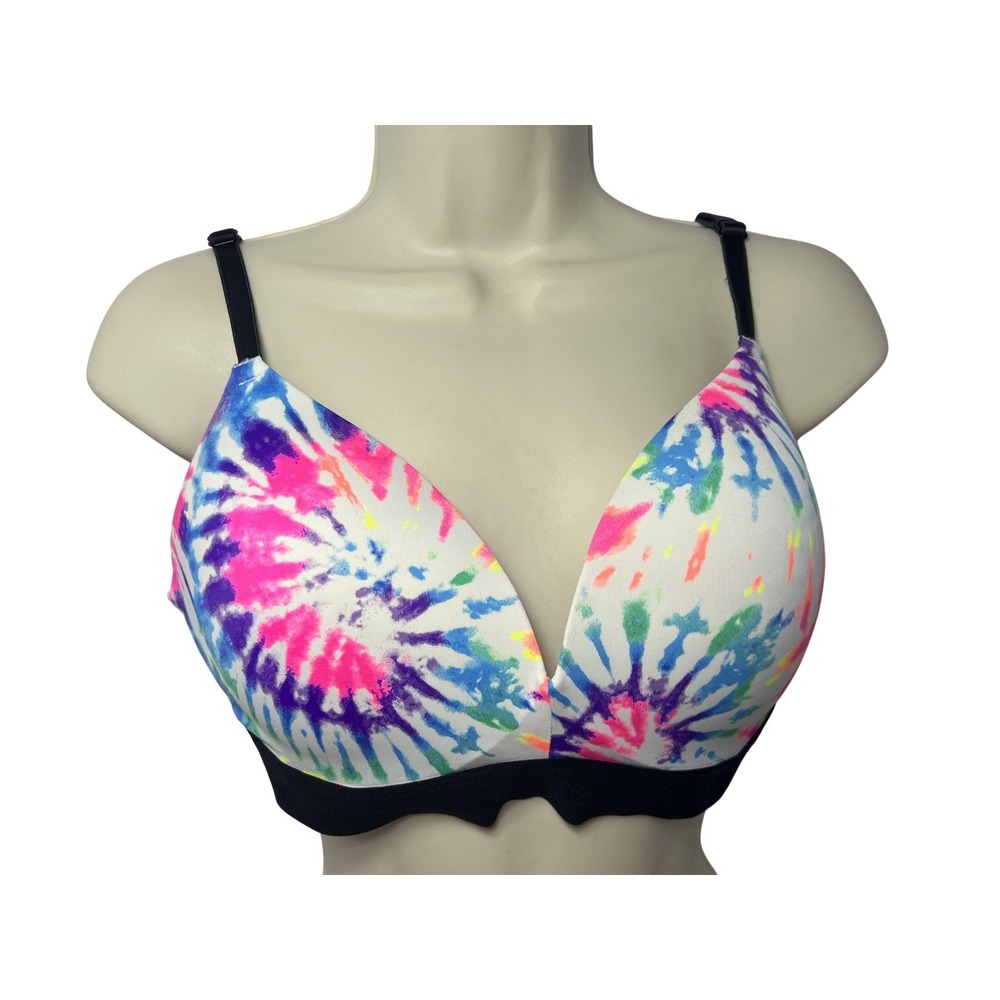 PINK Bra Womens 38C Multicolor Tie‎ Dye Push Up Underwire Padded Logo Band